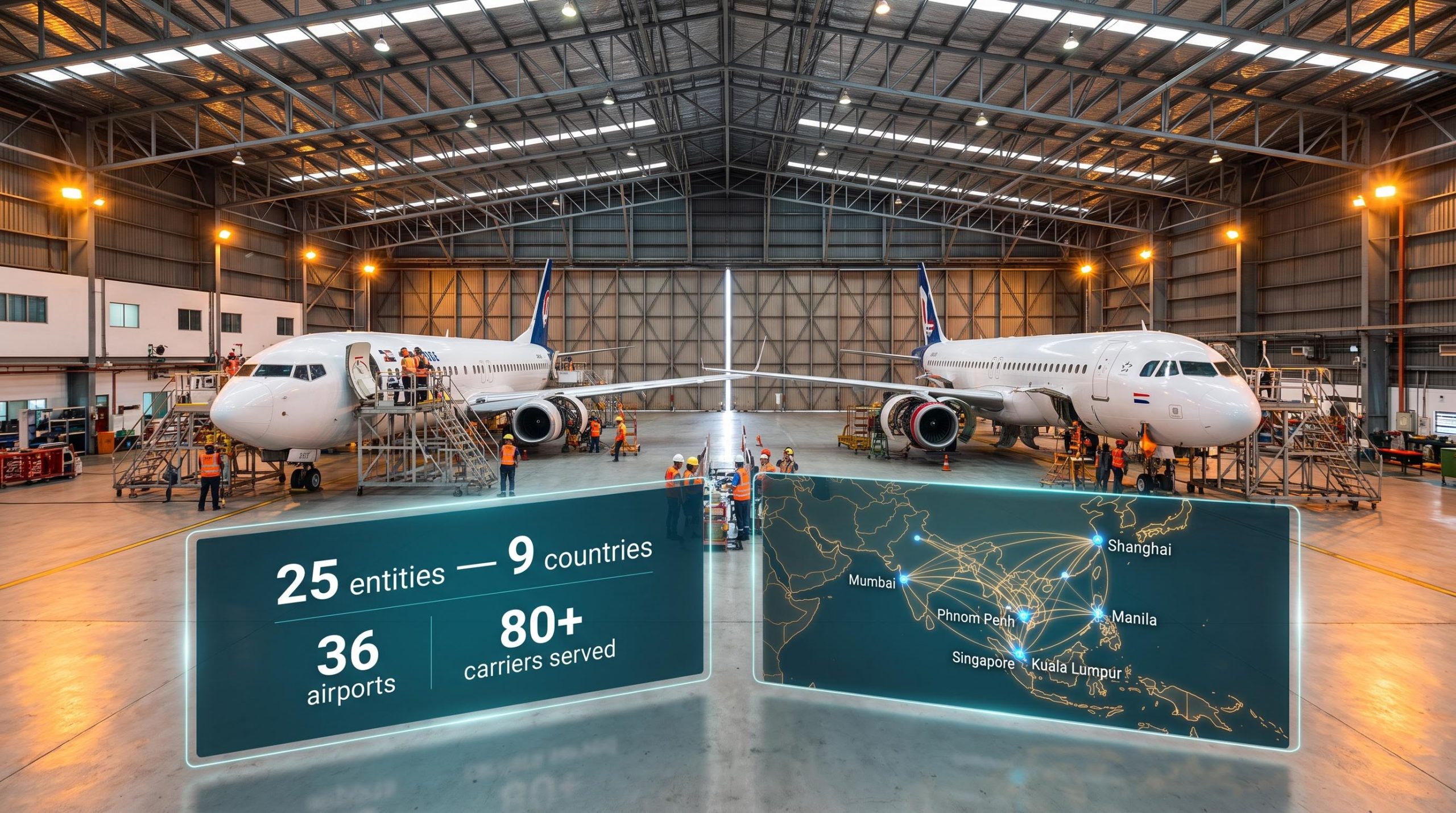 SIAEC hangar expansion across 9 countries with 25-entity JV network data overlay for Asia-Pacific MRO analysis