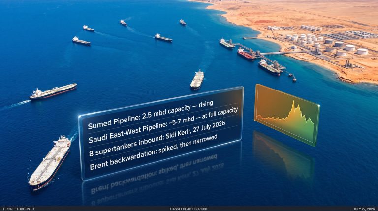 Eight supertankers converging on Sidi Kerir as oil supply reroutes around Hormuz and Bab el-Mandeb chokepoints