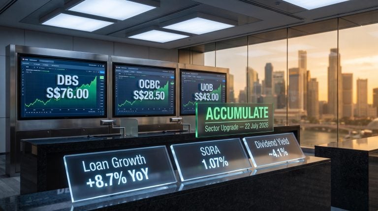 Phillip Securities upgrades DBS, OCBC, UOB to Accumulate with targets S$76, S$28.50, S$43 amid Singapore bank stocks re-rating