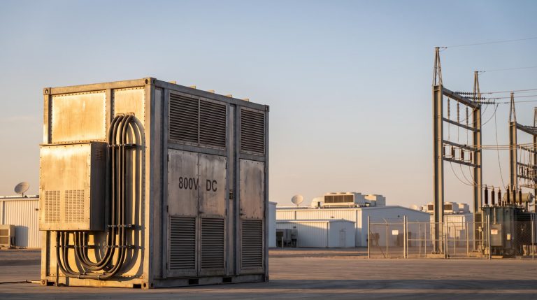 SMA medium-voltage power station at AI data centre grid interface with 800V DC infrastructure visible
