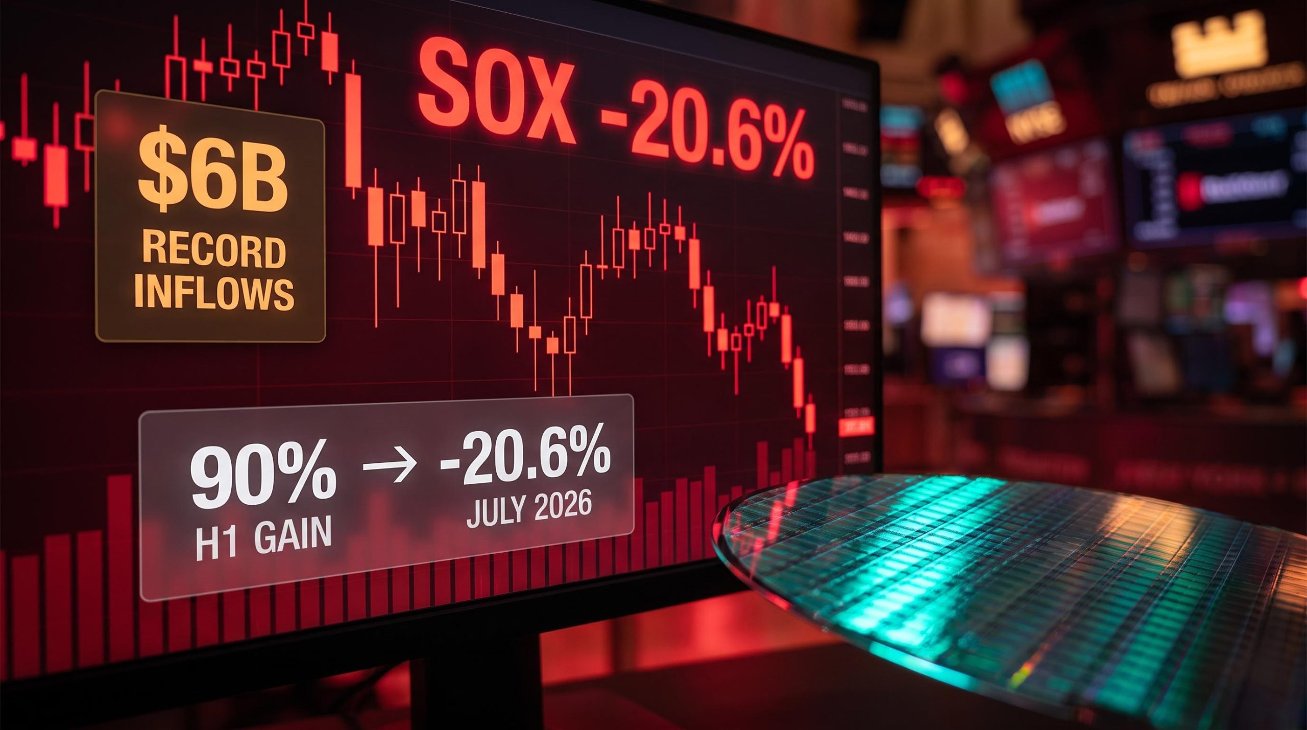 SOX chip sector selloff — Philadelphia Semiconductor Index plunges 20.6% in July 2026 amid record $6B ETF inflows