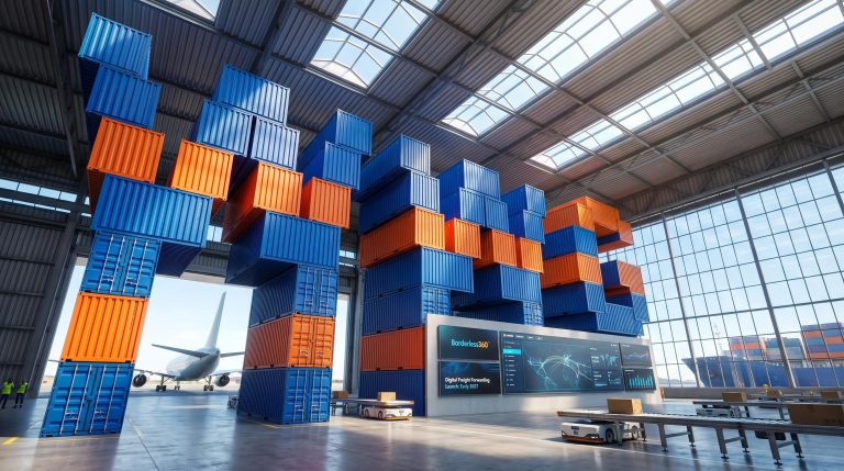 Colorful shipping containers indoors