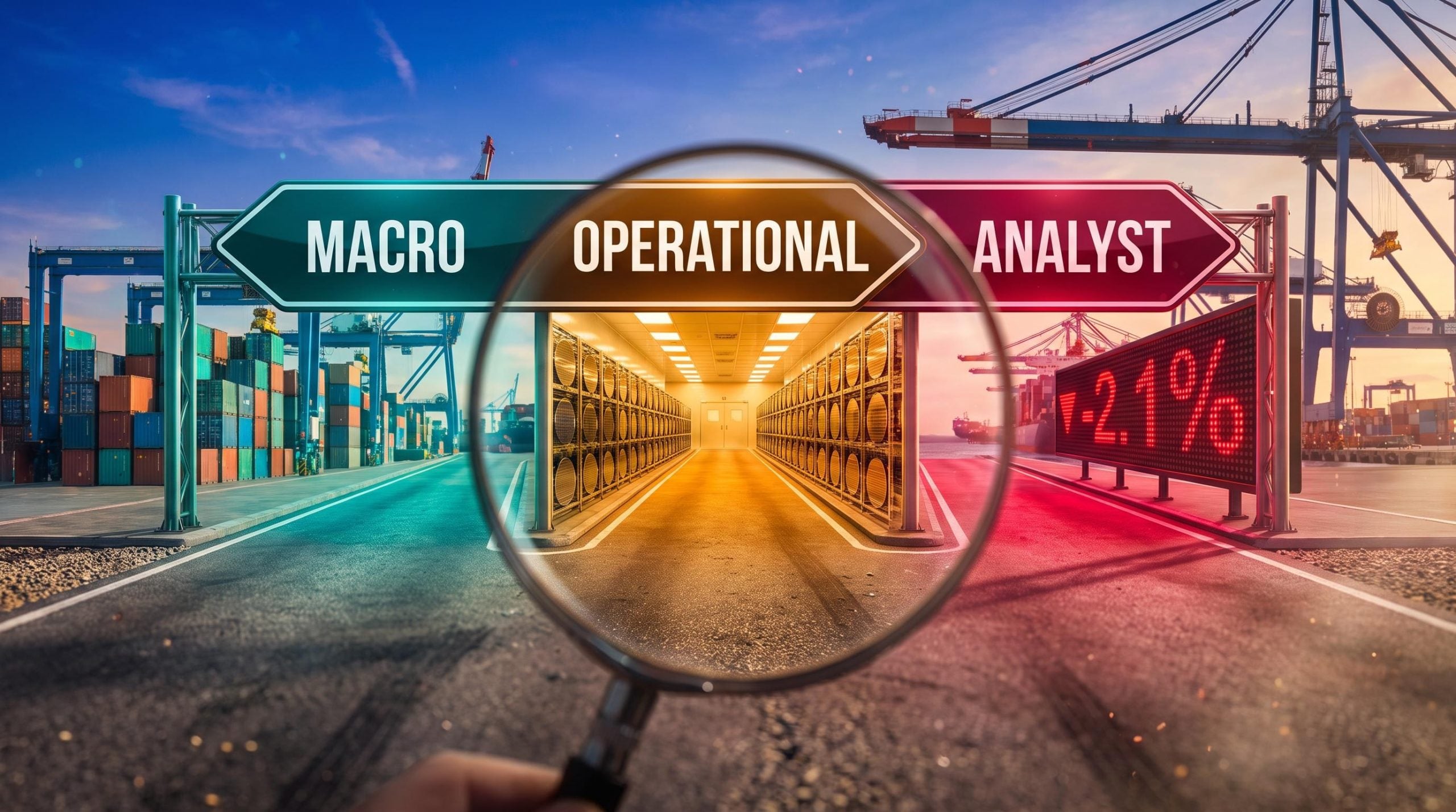 Road sign splitting into macro, operational and analyst paths, illustrating how to sort stock market news catalysts