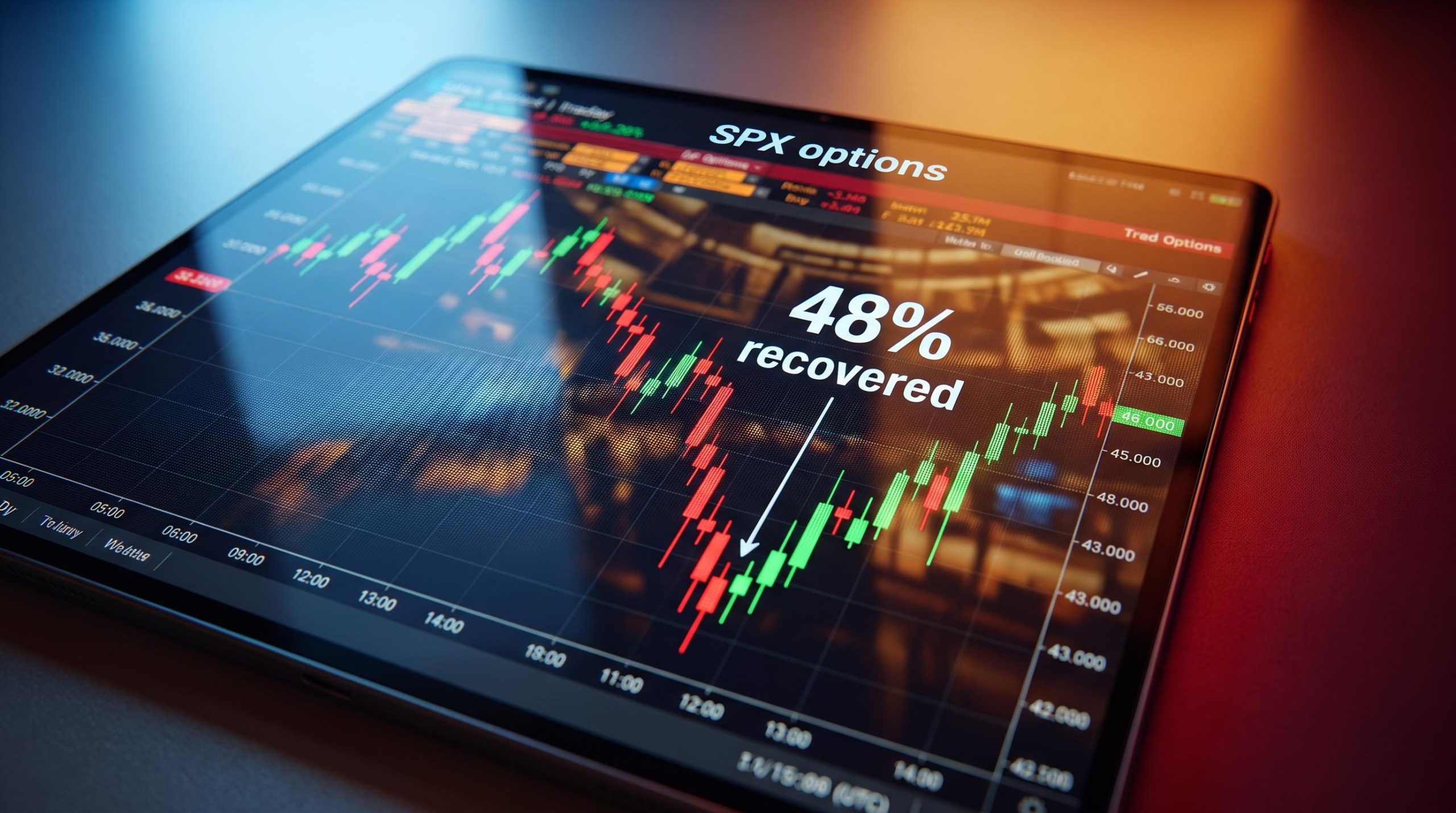 SPX options screen showing iron condor intraday reversal with '48% recovered' data point highlighting stop-loss zero DTE trade-off