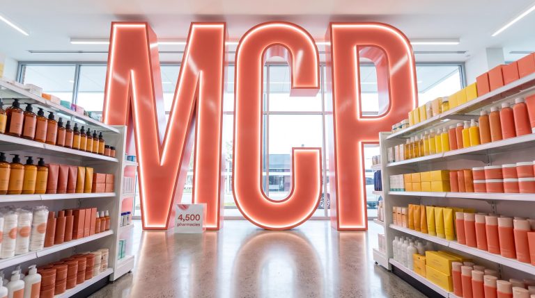 Store shelves and large letters