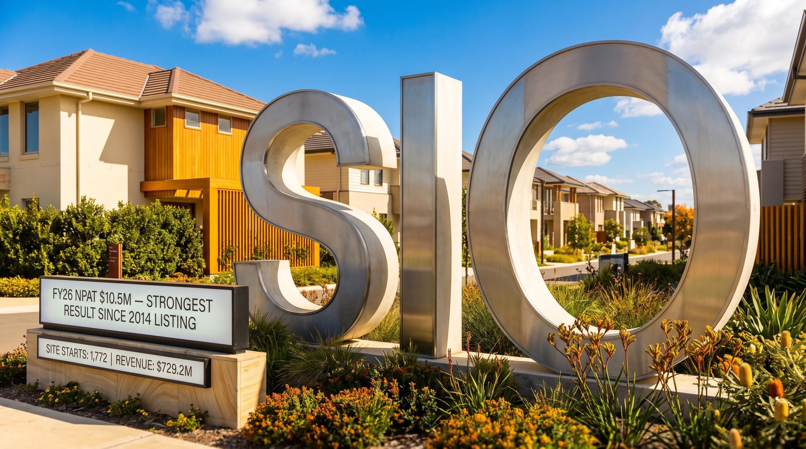 Modern houses with signage