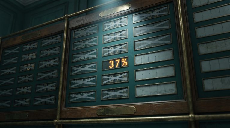 Vintage exchange board showing "37%" survivorship-adjusted active fund rate amid erased ghost entries — survivorship bias active vs passive