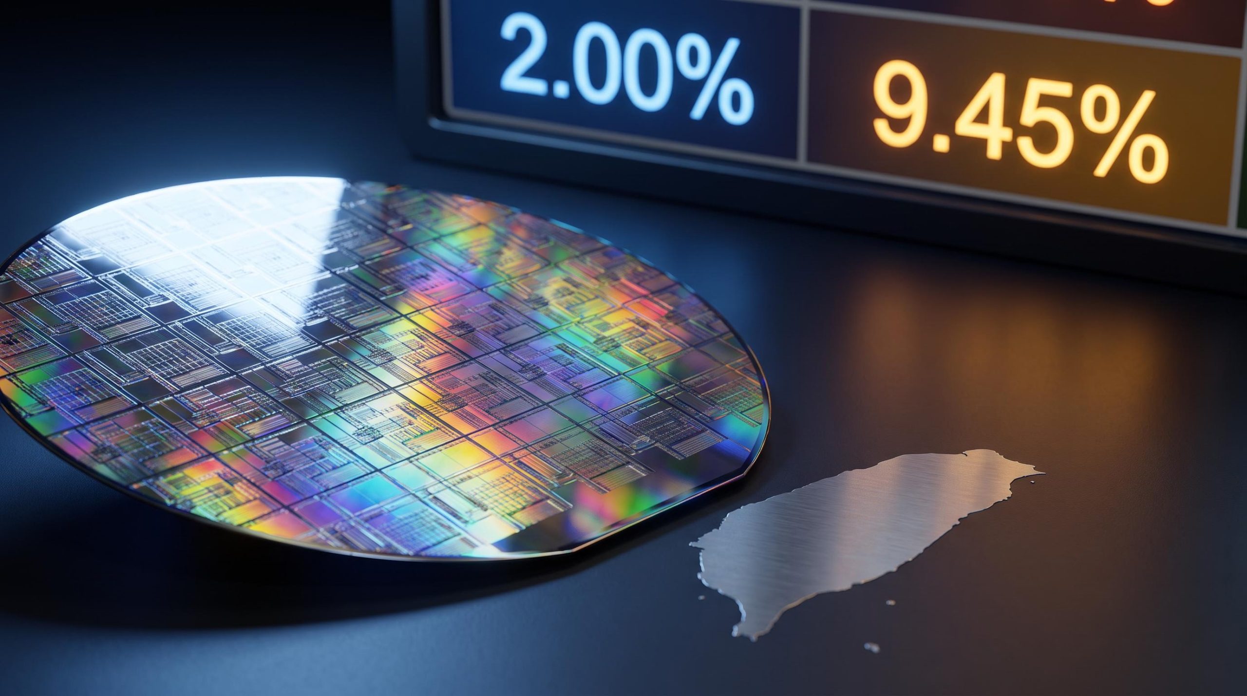 Taiwan semiconductor wafer beside CBC benchmark rate 2.00% and GDP forecast 9.45% screens — economic outlook tension