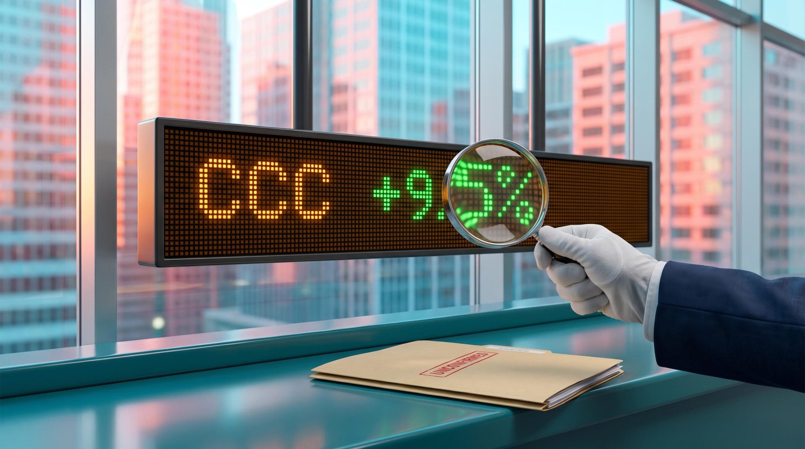 Premarket ticker showing CCC up 9.5% under a magnifying glass, illustrating takeover rumors stock moves before confirmation