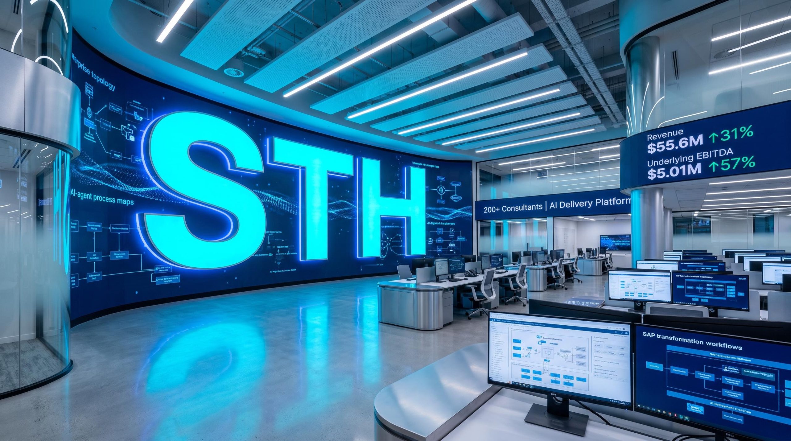 modern office with digital displays