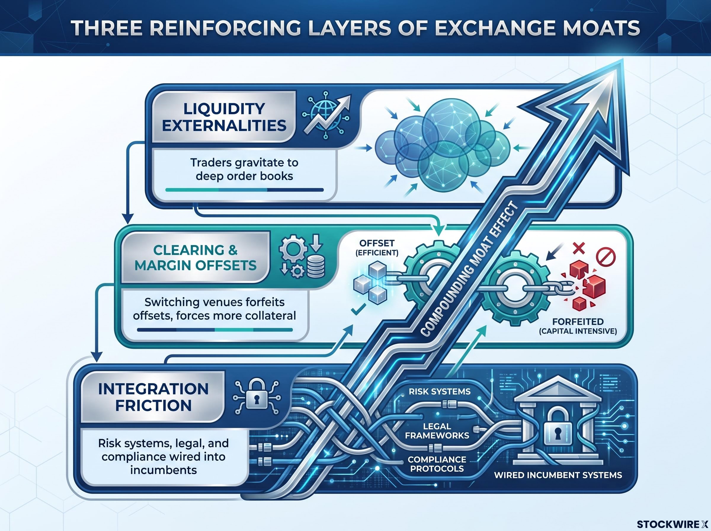 Three Reinforcing Layers of Exchange Moats