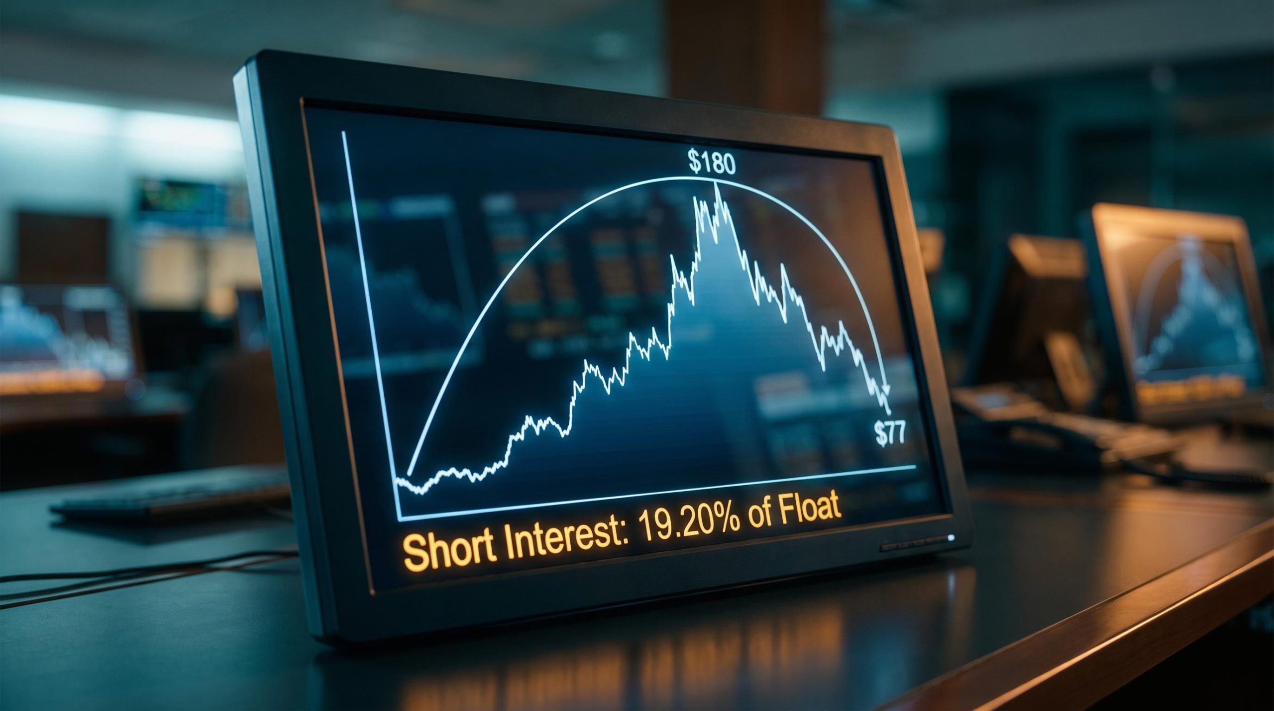 TLT bond ETF price chart showing 60% collapse from $180 peak with 19.20% short float displayed on trading terminal