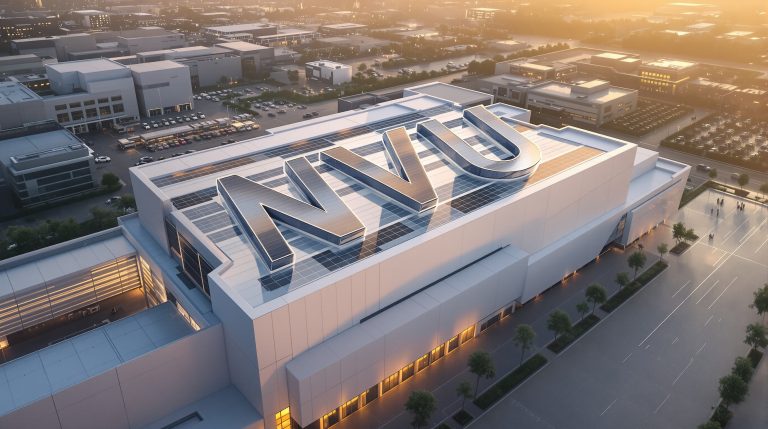 Building with NVU logo rooftop