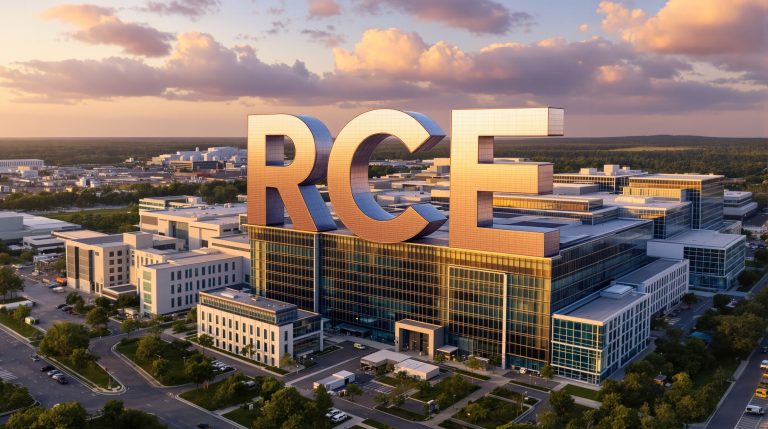 Modern building with RCE sign