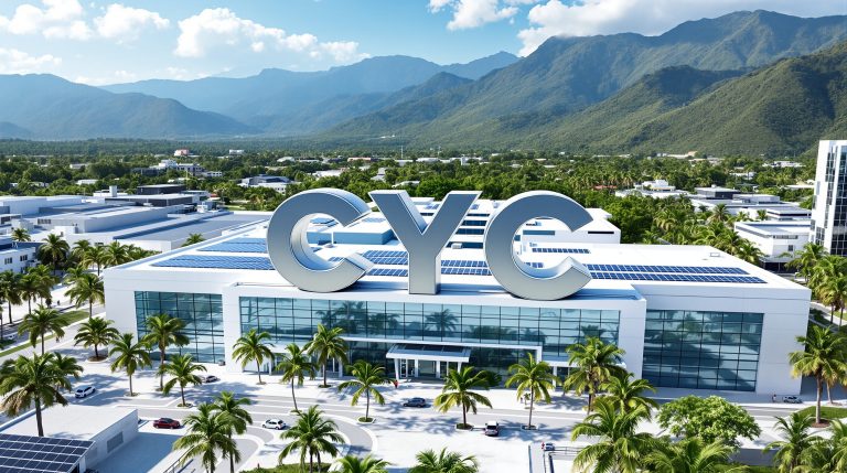 Modern building and mountains