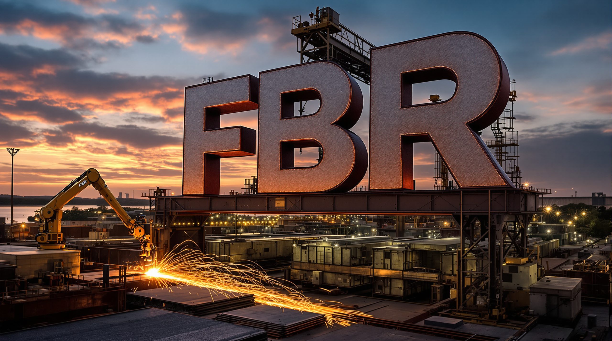 Robot welding at sunset