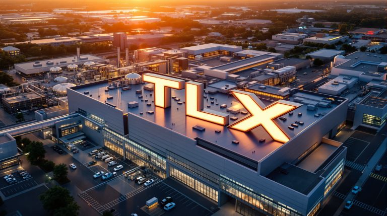 Aerial view of factory rooftop
