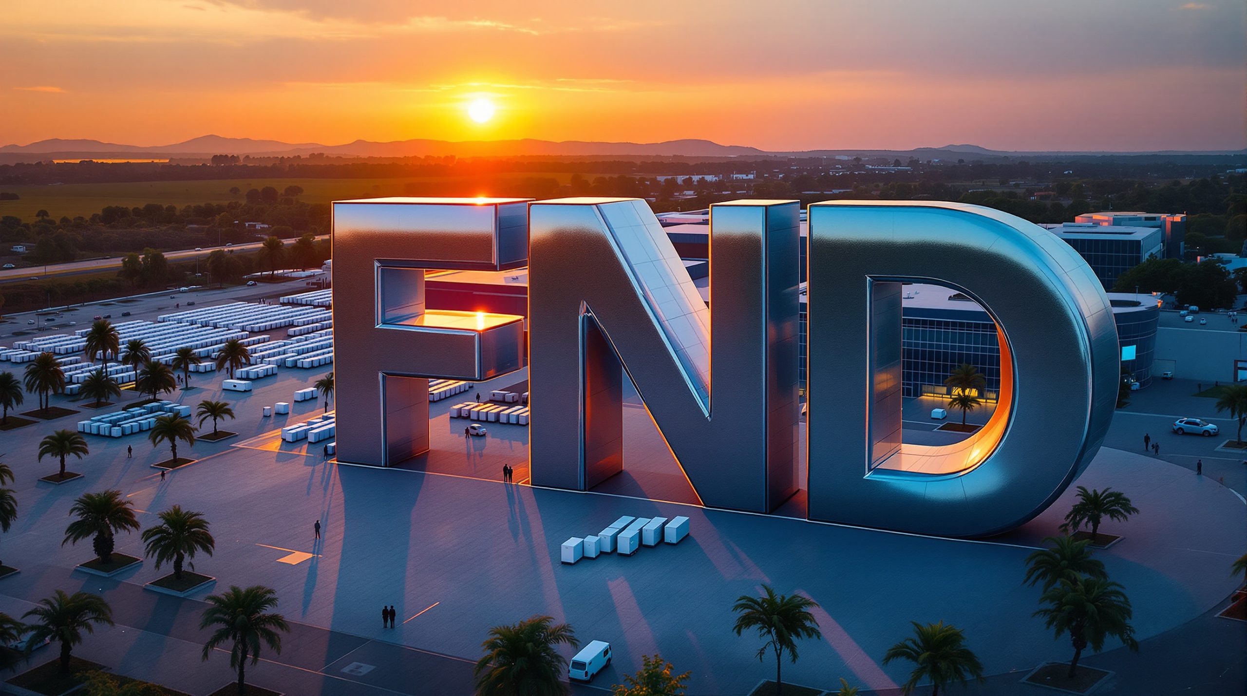 Huge FND letters, sunset