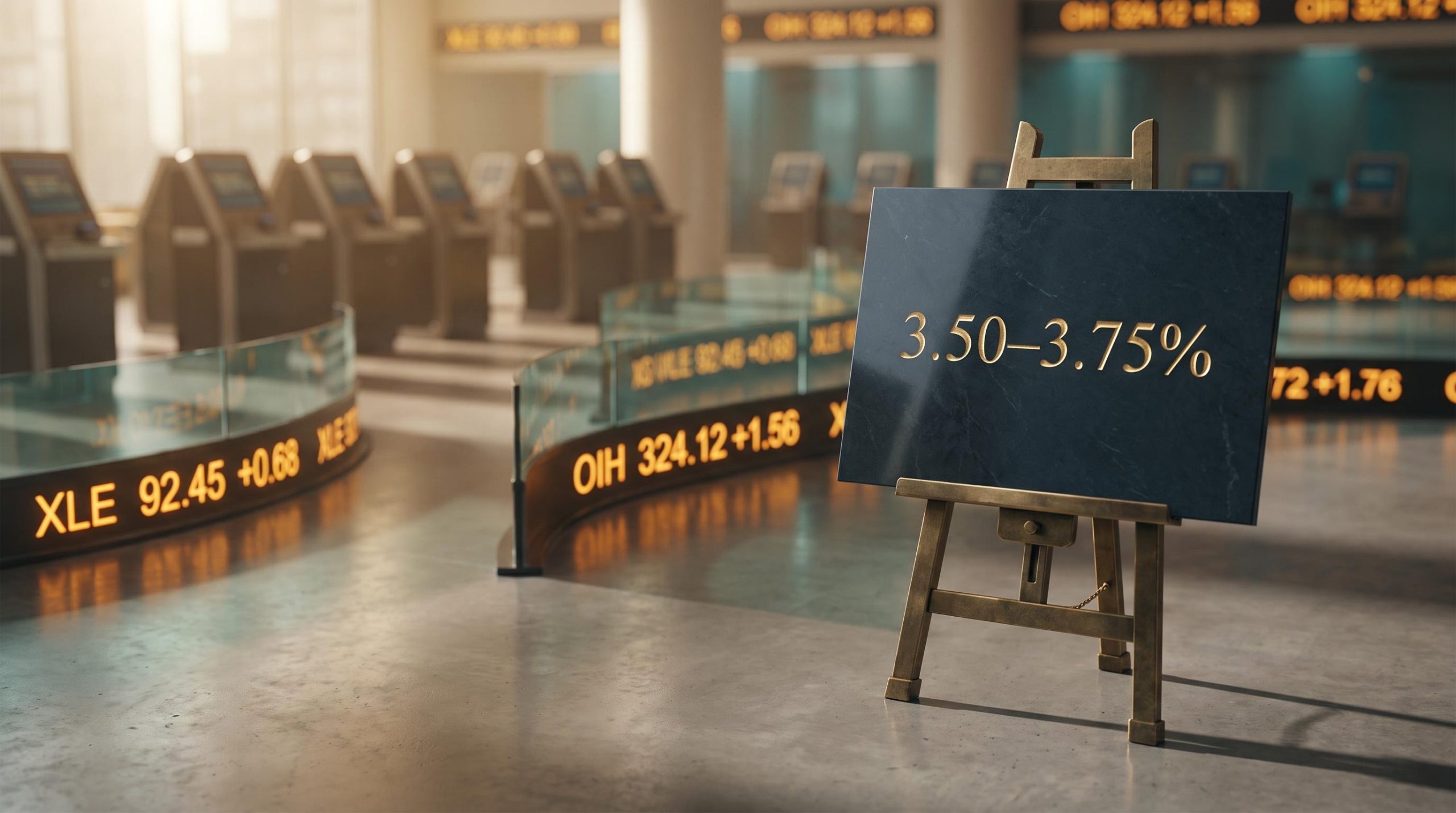 Federal Reserve rate panel at 3.50–3.75% anchoring a top-down trading framework across macro, sector, and instrument layers