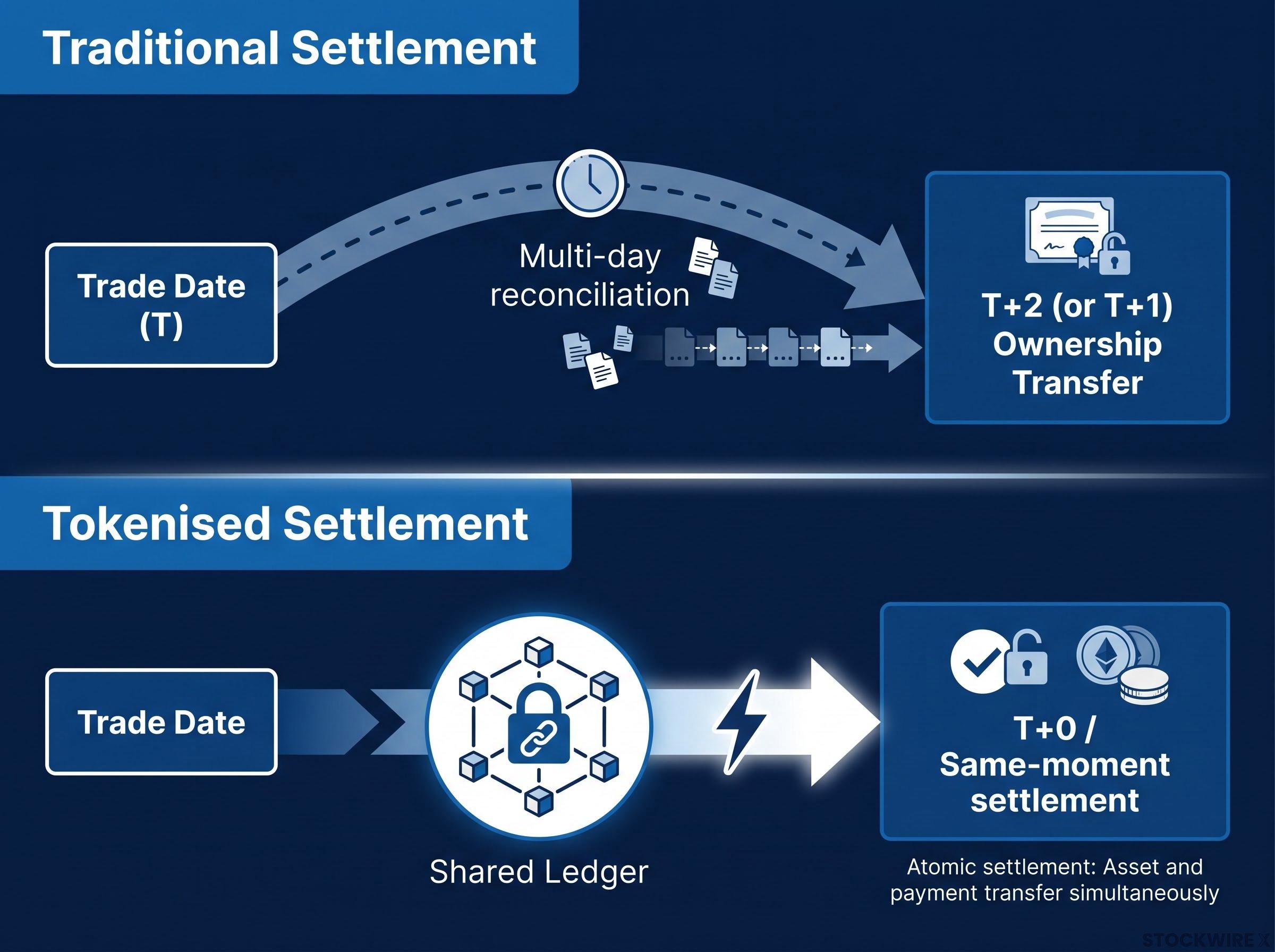 The Mechanical Shift: Traditional vs. Atomic Settlement