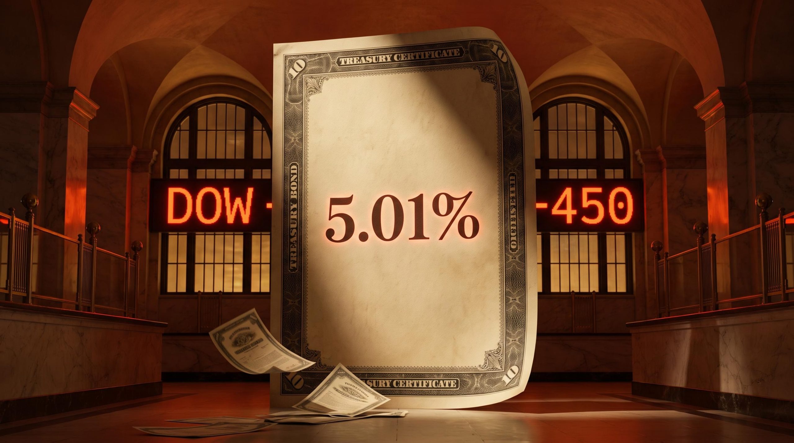 10-year Treasury yield breaching 5.01% drives Dow Jones down 450 points amid bond market pressure