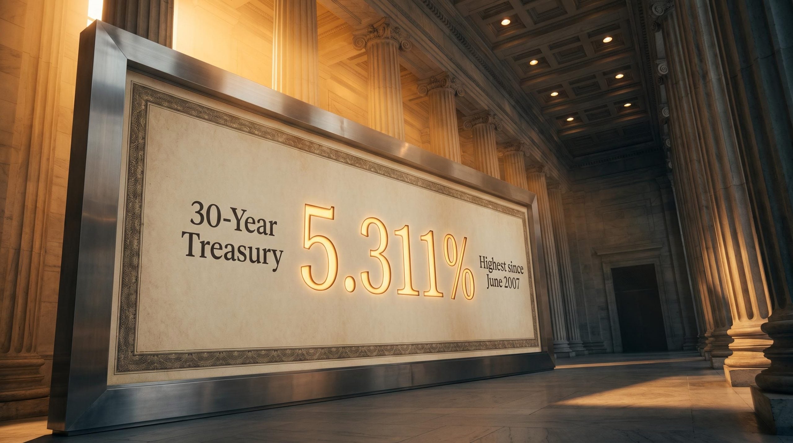 30-year Treasury yield at 5.311% — highest since 2007 — tightening financial conditions without a Fed rate move