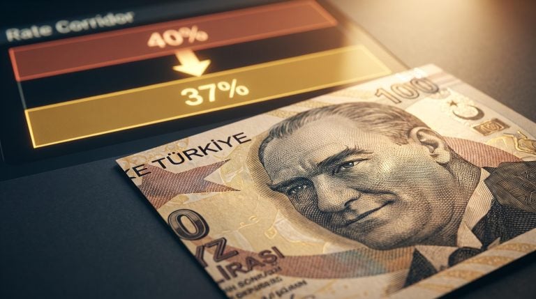 Turkish lira note under editorial macro with 37% repo rate corridor display — carry trade funding channel explained