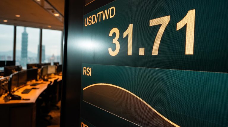 USD/TWD rate at 31.71 on trading terminal with declining RSI — TWD forecast at technical inflection point