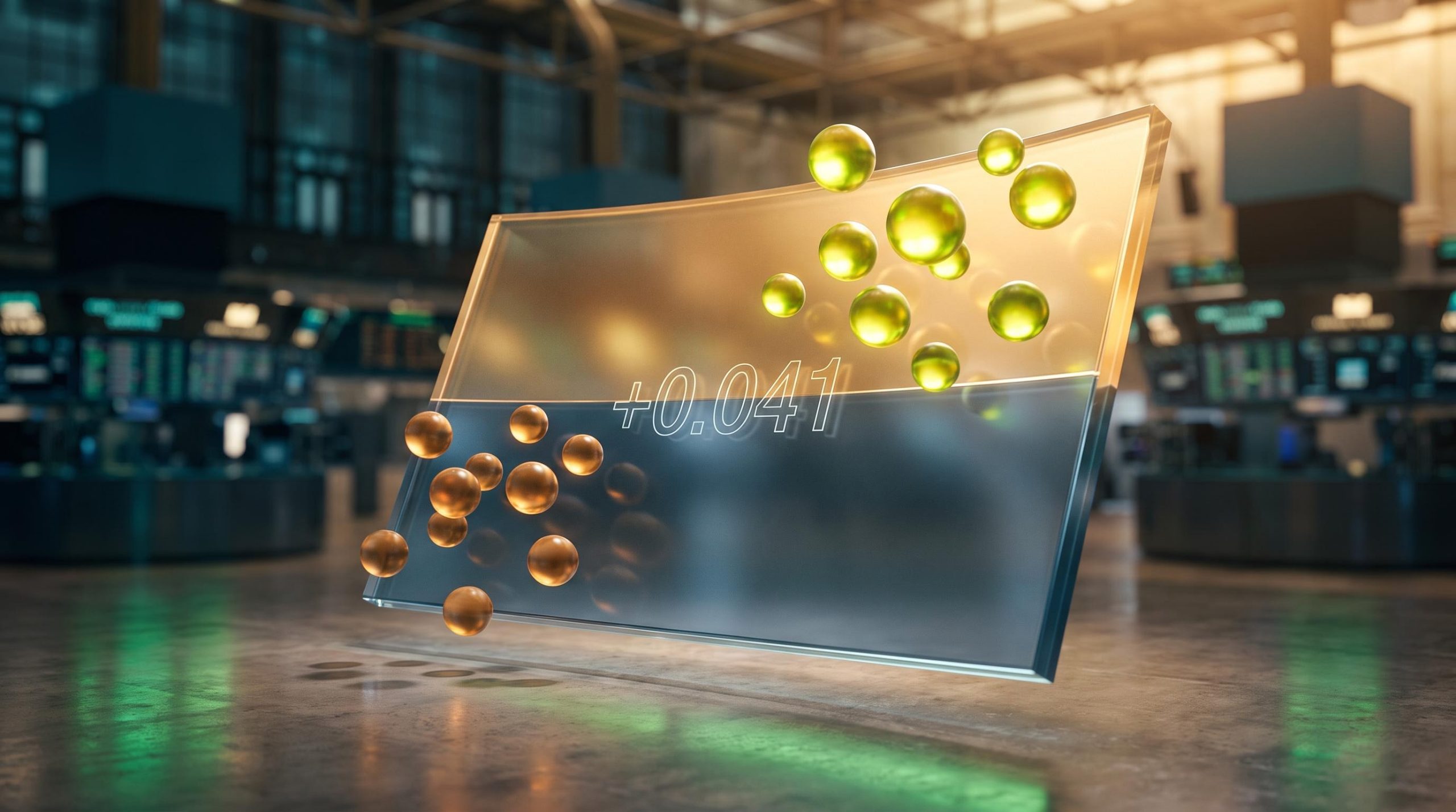 Inverted options skew visualised as glowing call and put spheres on a tilted exchange board showing +0.041 skew