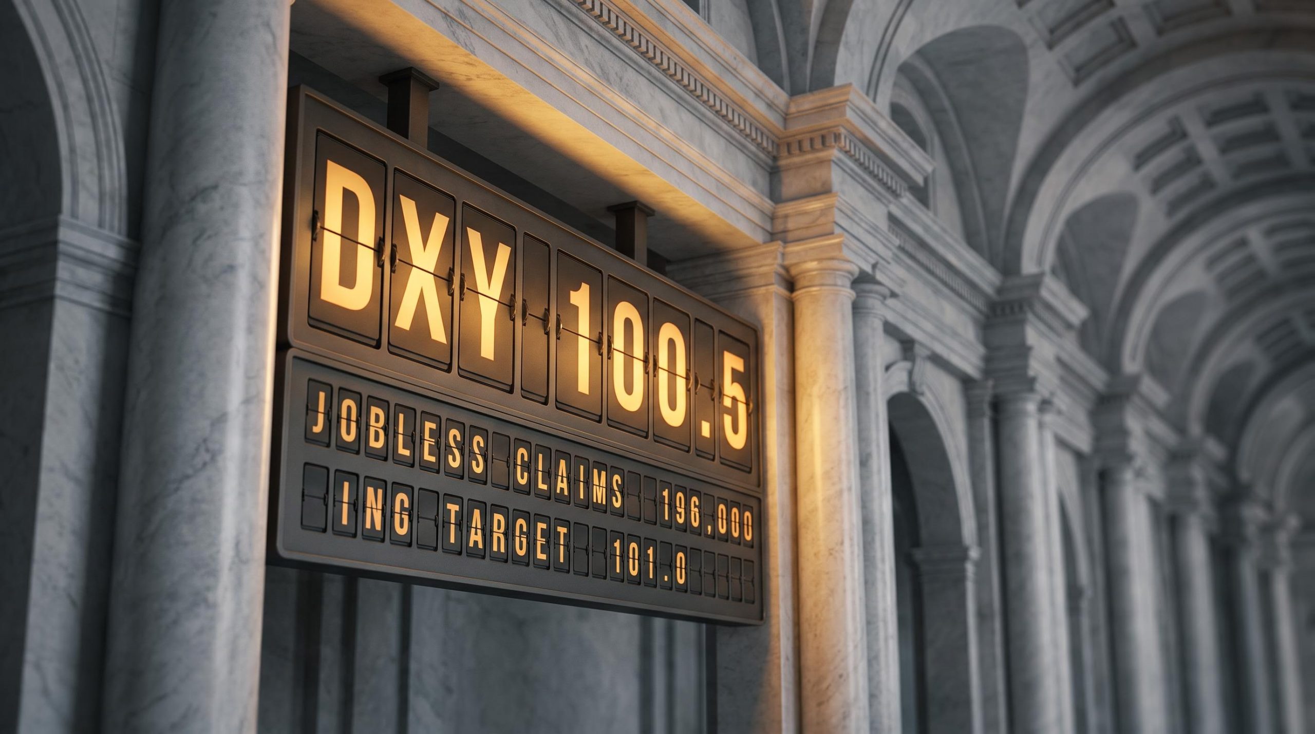 US Dollar index near 100.5 driven by Fed rate differentials, not oil prices — DXY board display