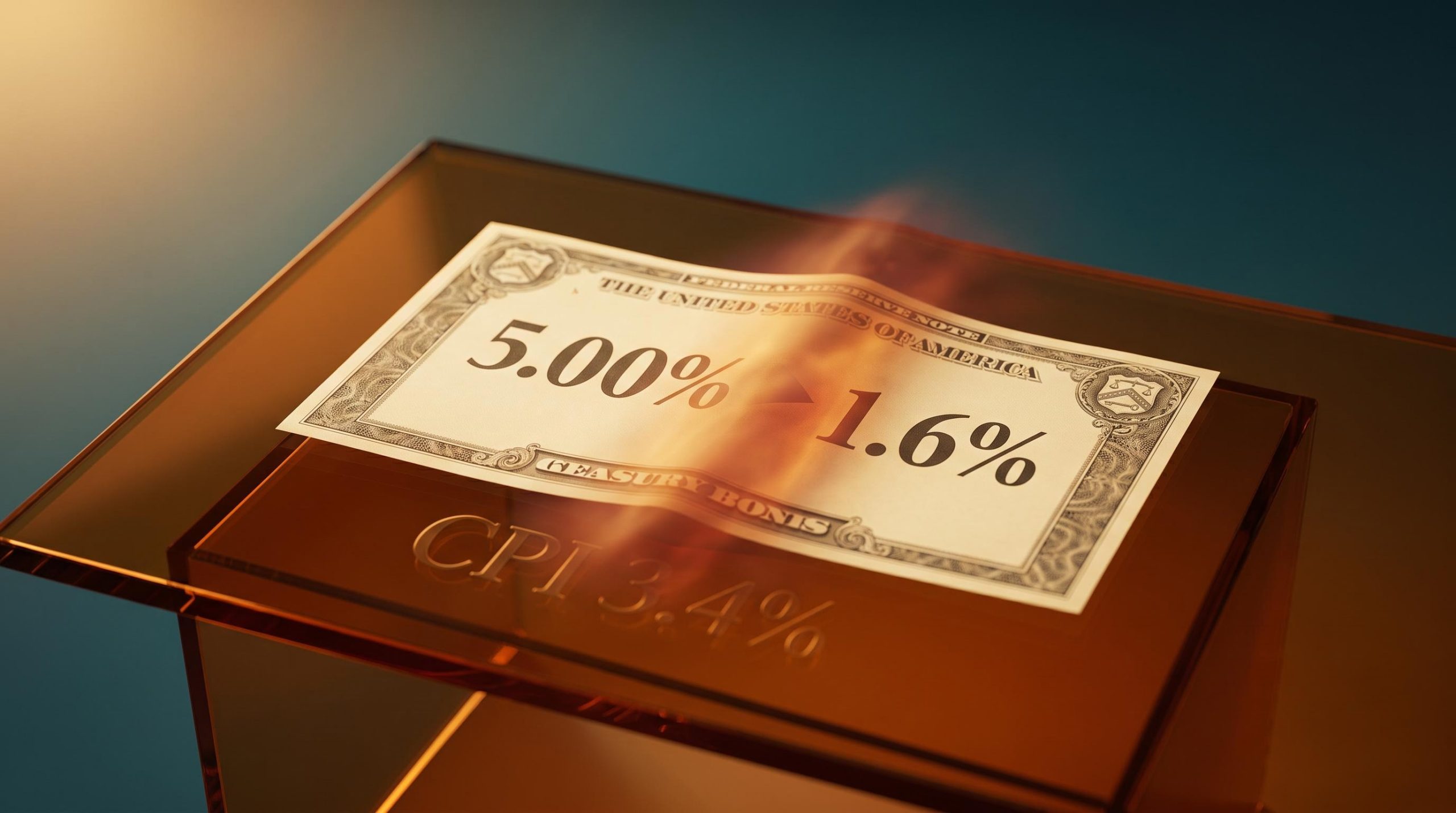 US Treasury bond yield of 5% shrinking to 1.6% real return as 3.4% CPI inflation erodes purchasing power