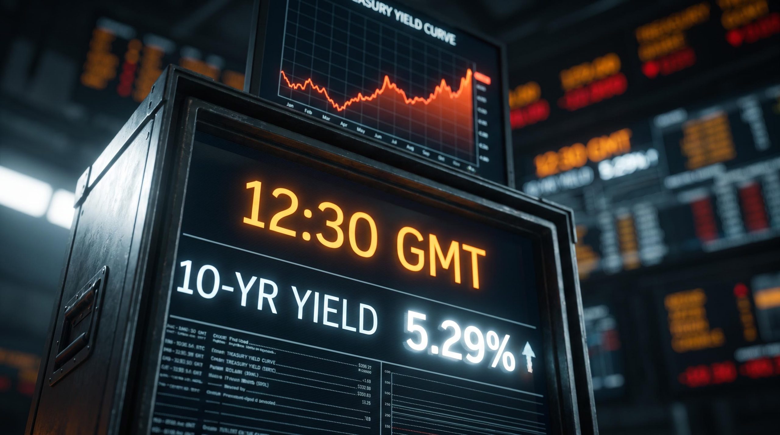 Treasury yield terminal showing 5.29% as US Nonfarm Payrolls report arrives at 12:30 GMT