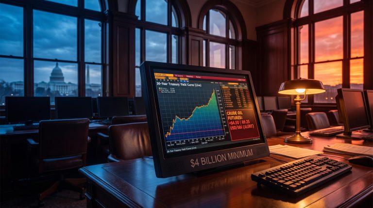 US Treasury bond buyback terminal showing $4 billion ceiling with oil-price surge splitting the long-yield outlook