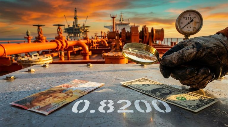 USD/CHF forecast: dollar and Swiss franc notes on an oil tanker deck with 0.8200 pivot level painted beside them