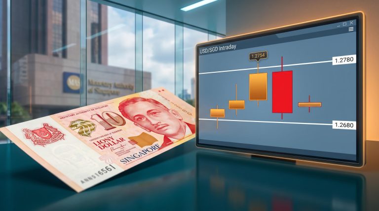 USD/SGD forex terminal showing 1.2754 spike and reversal as UOB shifts to neutral outlook on the pair