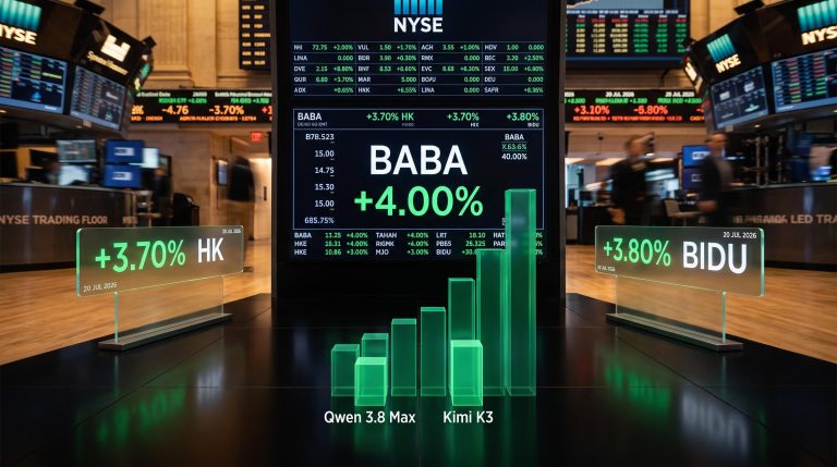 Alibaba AI stock surges 4% on 20 July 2026 as Qwen 3.8 Max and Kimi K3 launches drive Chinese AI sector rally