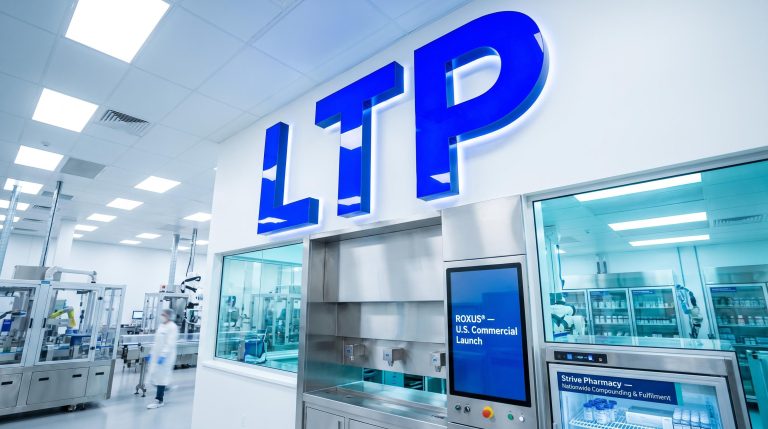 Laboratory with equipment and sign