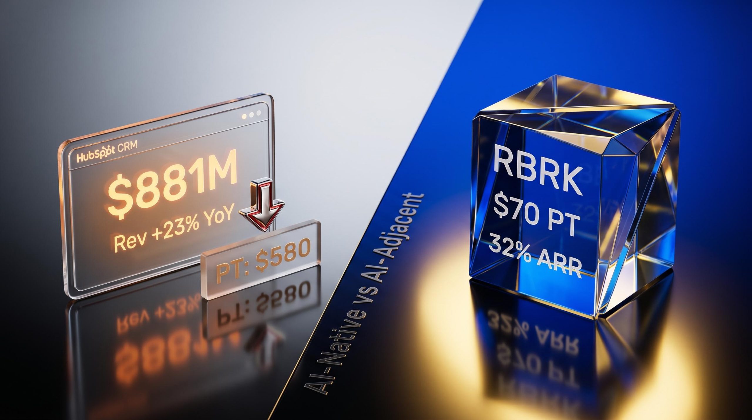 HubSpot $881M revenue downgrade vs Rubrik $70 price target initiation — AI stock analysis split