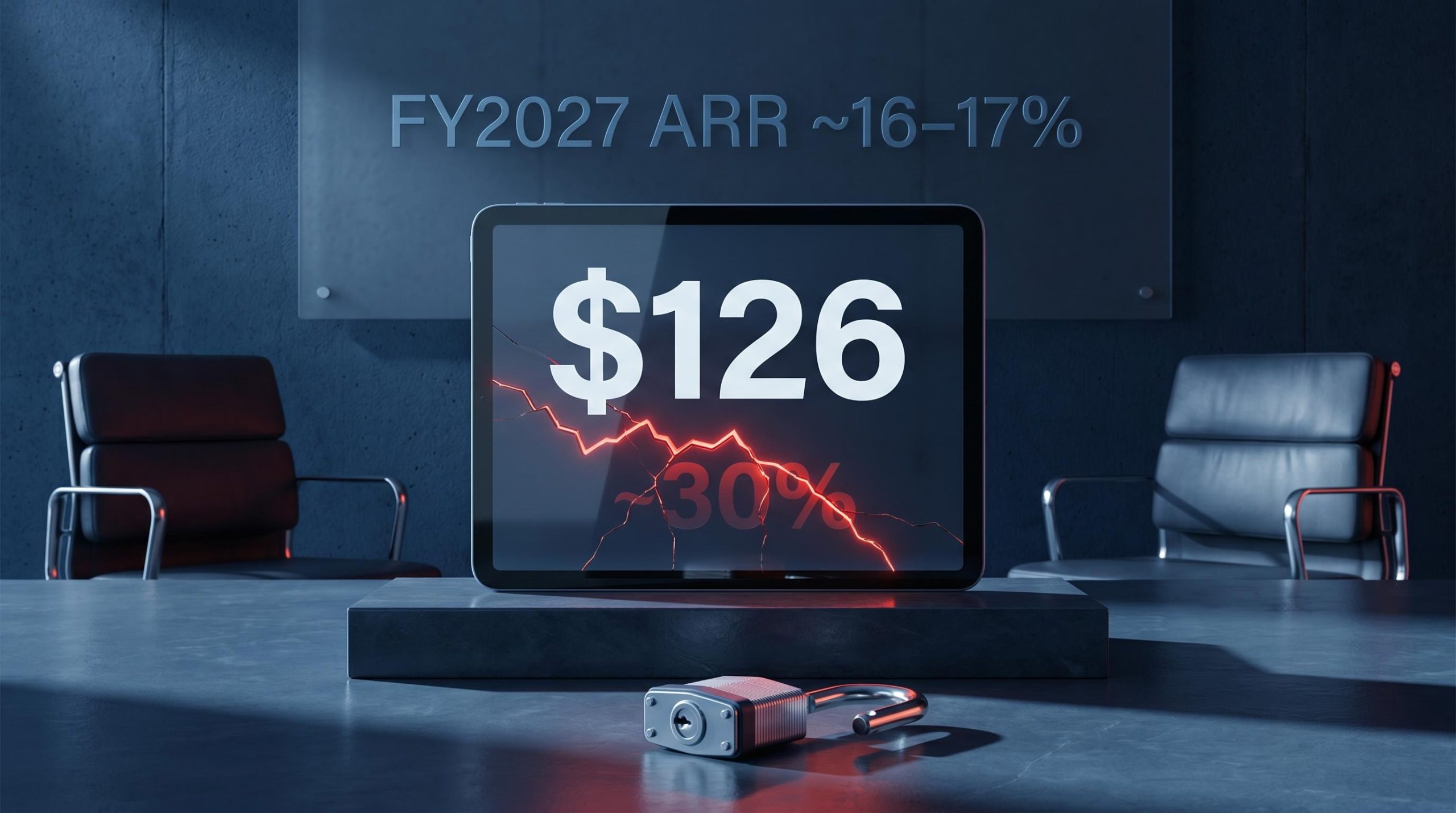 Zscaler stock at $126 with descending price line and FY2027 ARR guidance etched on dark slate display