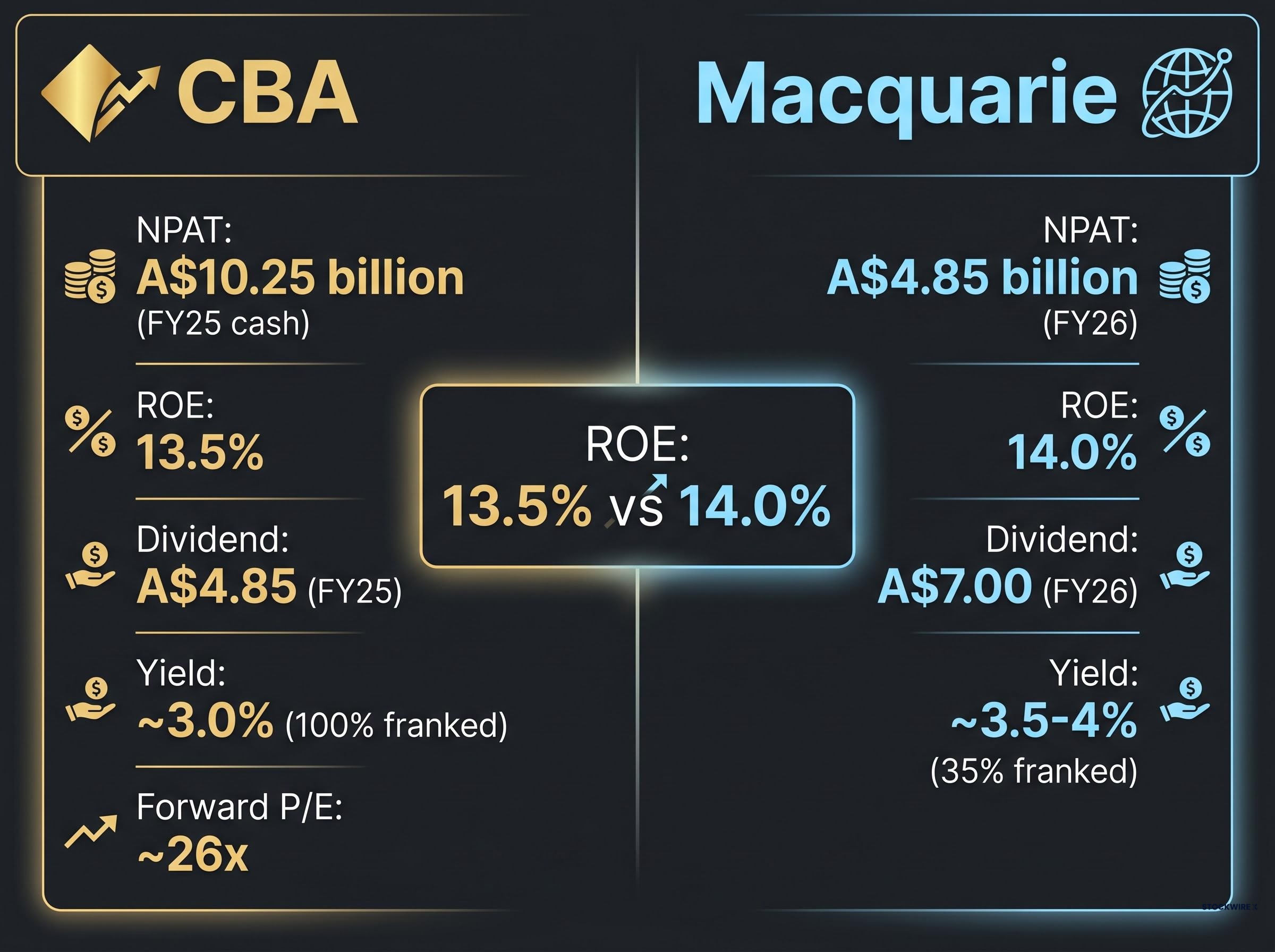 Core Financial Comparison: CBA vs Macquarie