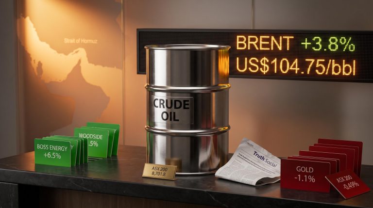 Brent crude barrel with 3.8% ticker and ASX sector winners and losers following Trump's Iran rejection on 11 May