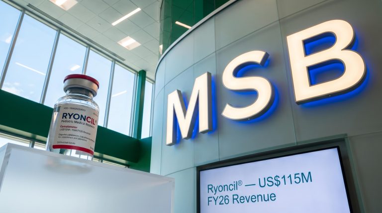 Vial next to large MSB sign