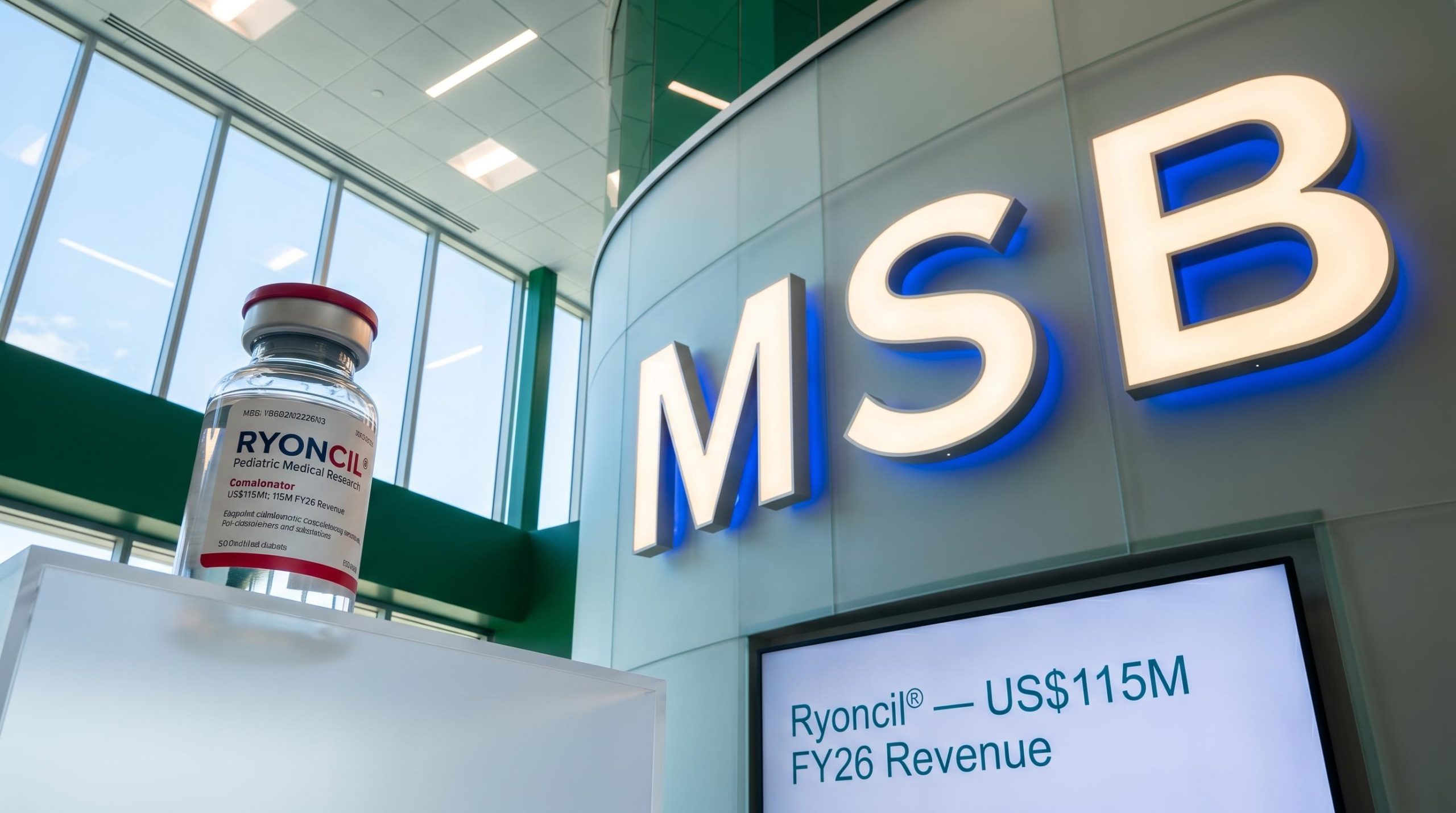 Vial next to large MSB sign