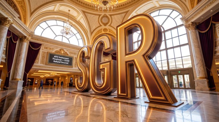 Large SGR letters inside hall