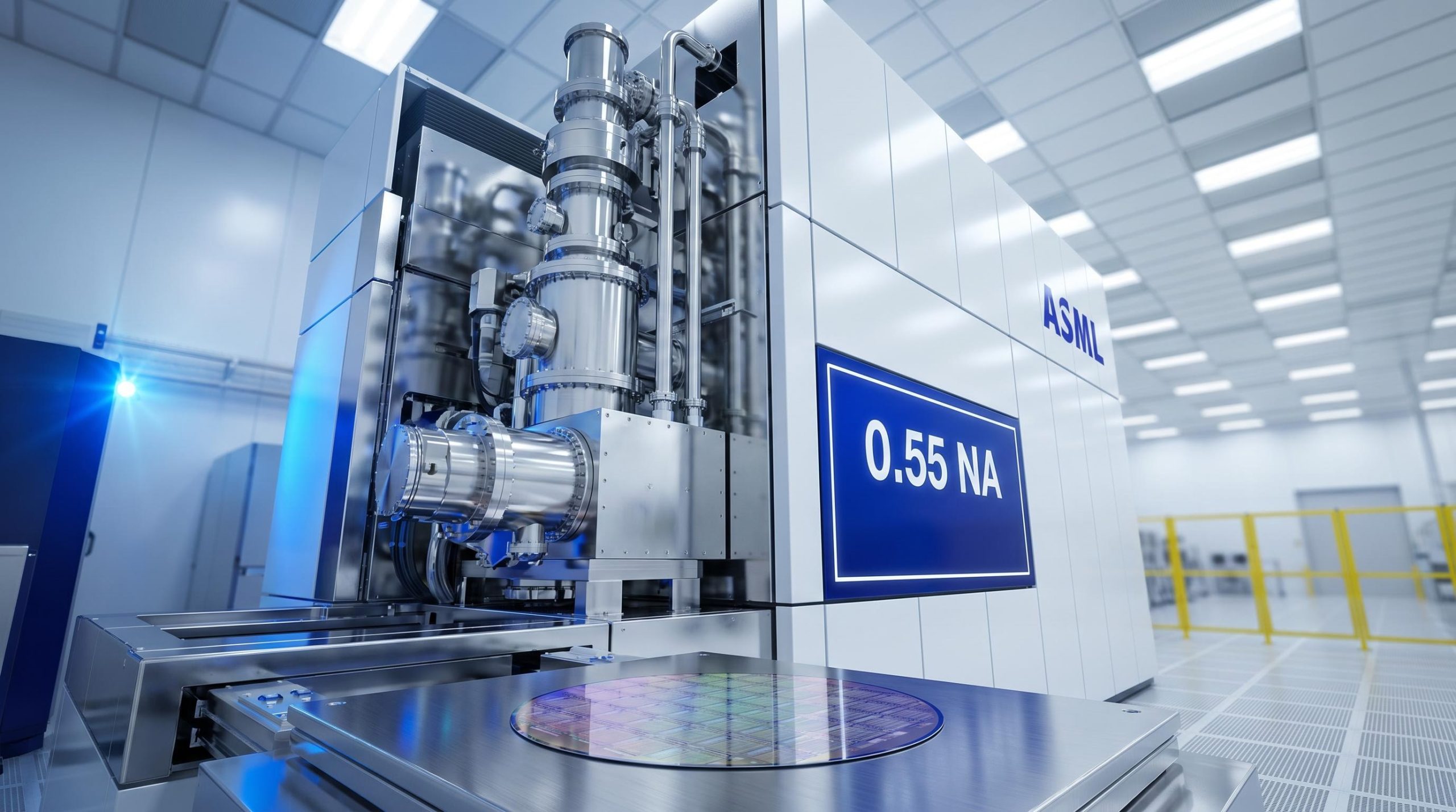 ASML EXE:5200 High NA EUV machine in cleanroom with 0.55 NA optical system — the chip printing frontier