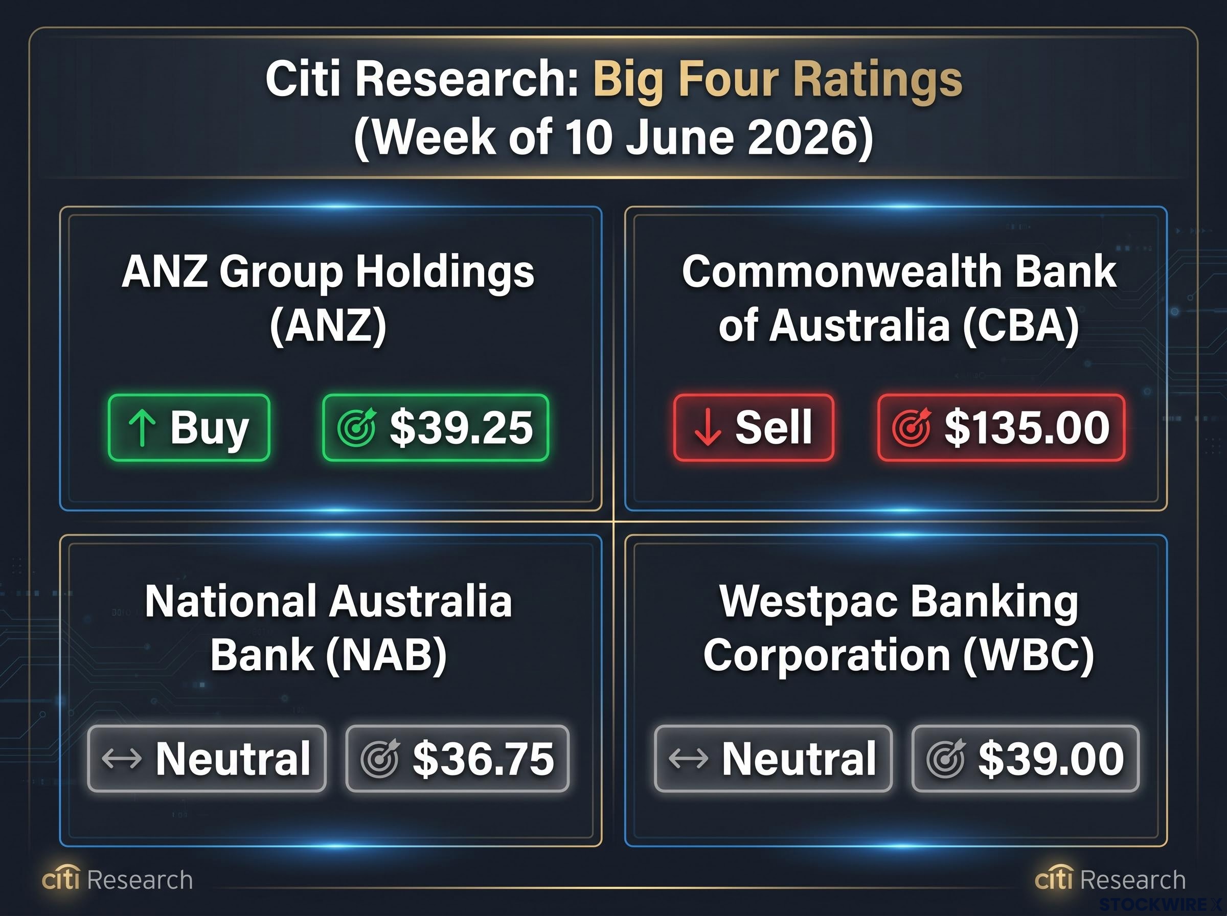 Citi Research Big Four Bank Price Targets & Ratings