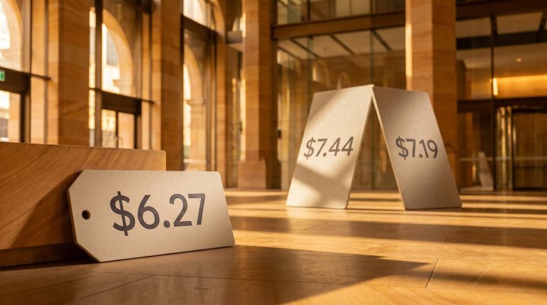 BOQ share price tag showing $6.27 beside valuation model cards implying $7.44 and $7.19 fair value