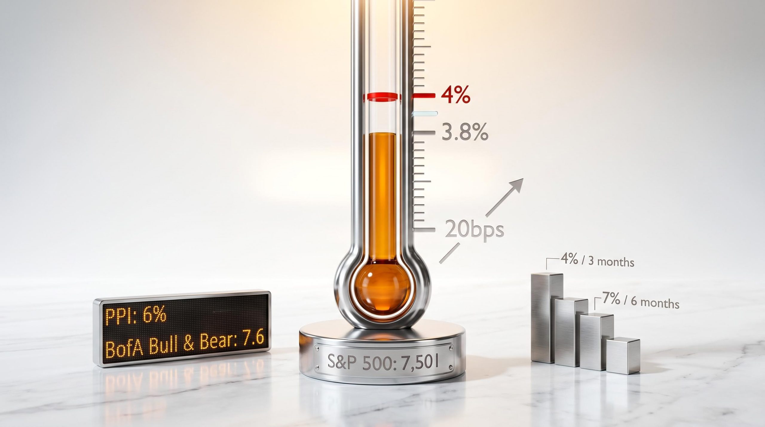 Chrome thermometer at 3.8% CPI inches toward the 4% red threshold, with S