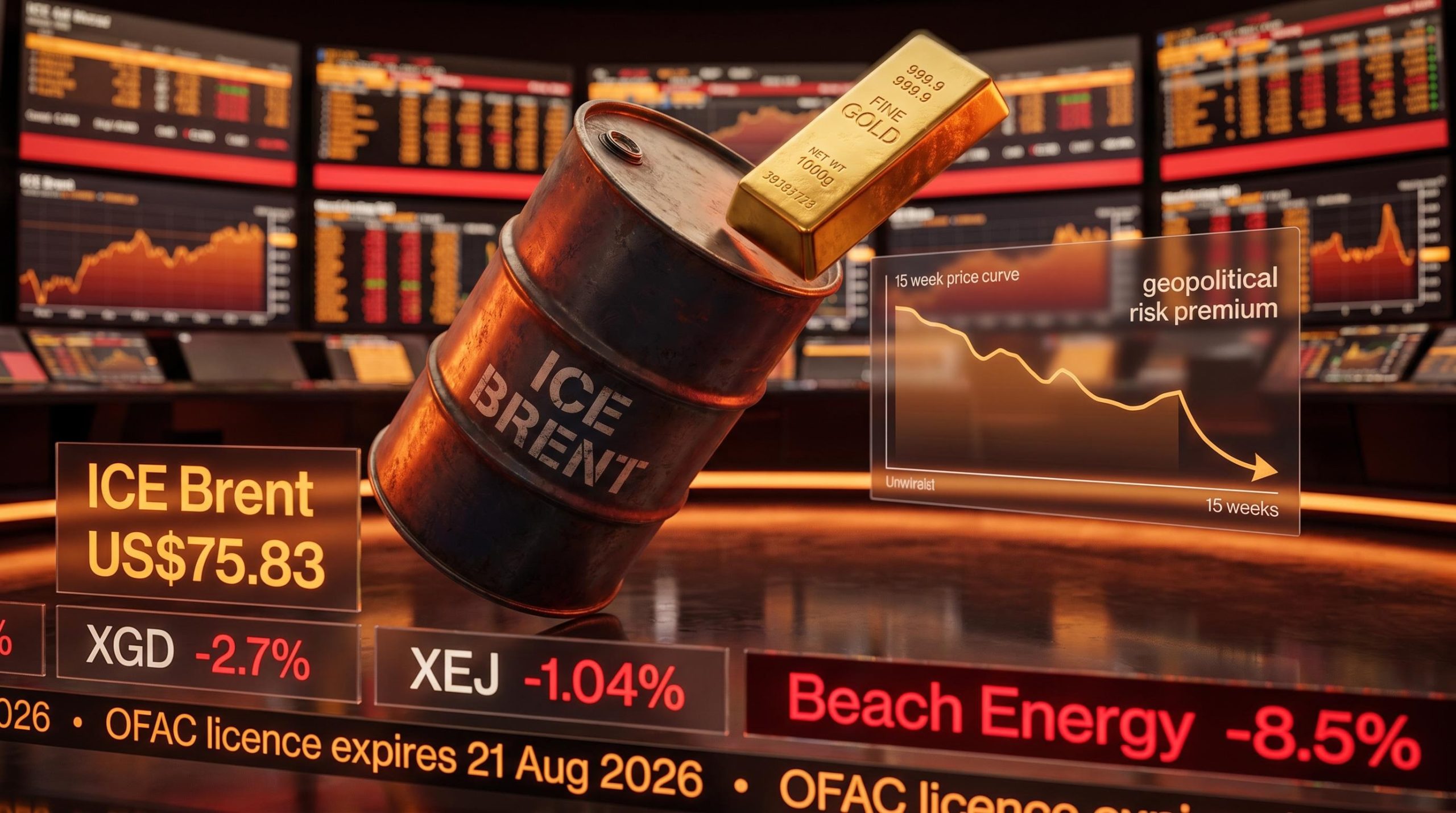 ASX gold and energy stocks fall as geopolitical risk premium unwinds — Brent at US$75.83, XGD down 2.7%
