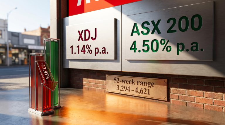 ASX Consumer Discretionary Index returning 1.14% vs ASX 200's 4.50% shown on retail storefront data plaques